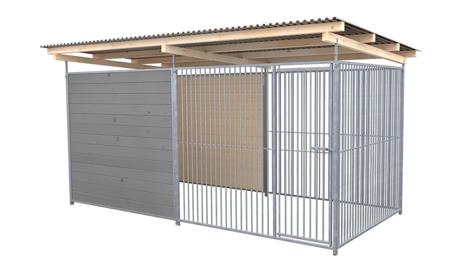 SAUERLAND Hundezwinger 2 x 4 m | hälftig geschlossen | platingrau| Rohrstab Abstand 5 cm