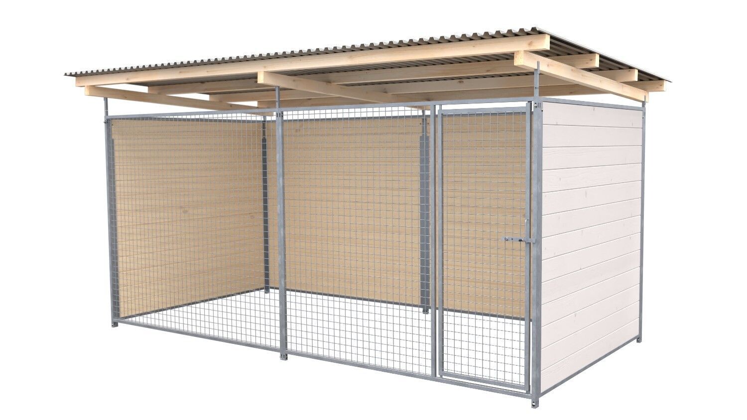 SAUERLAND Hundezwinger 2 x 4 m | 3-seitig geschlossen | weiss lasiert | Gitter 5x5 cm