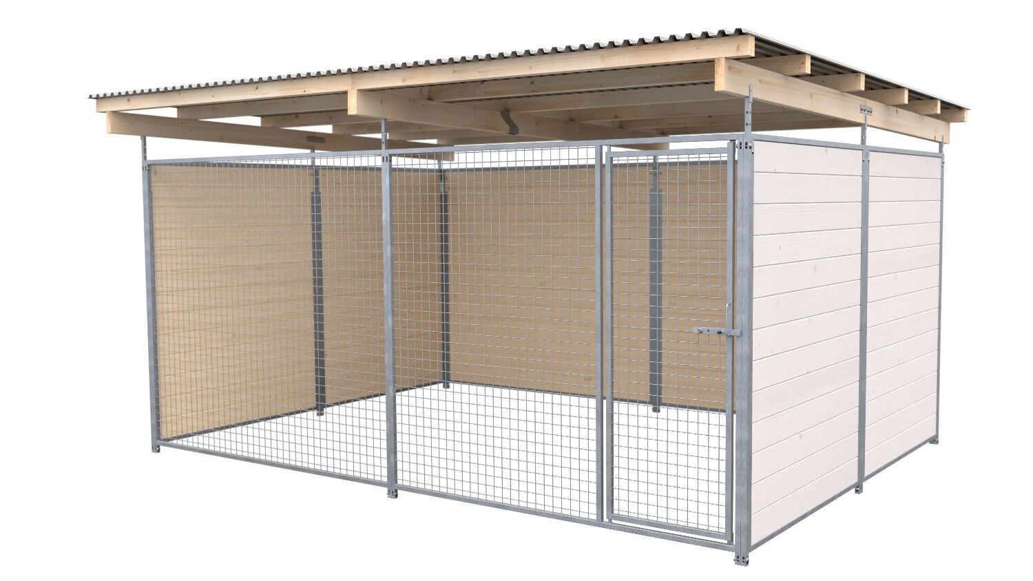 SAUERLAND Hundezwinger 3 x 3 m | 3-seitig geschlossen | weiss lasiert | Gitter 5x5 cm