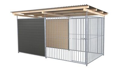 SAUERLAND Hundezwinger 2 x 3 m | hälftig geschlossen | graphitgrau | Rohrstab Abstand 8 cm