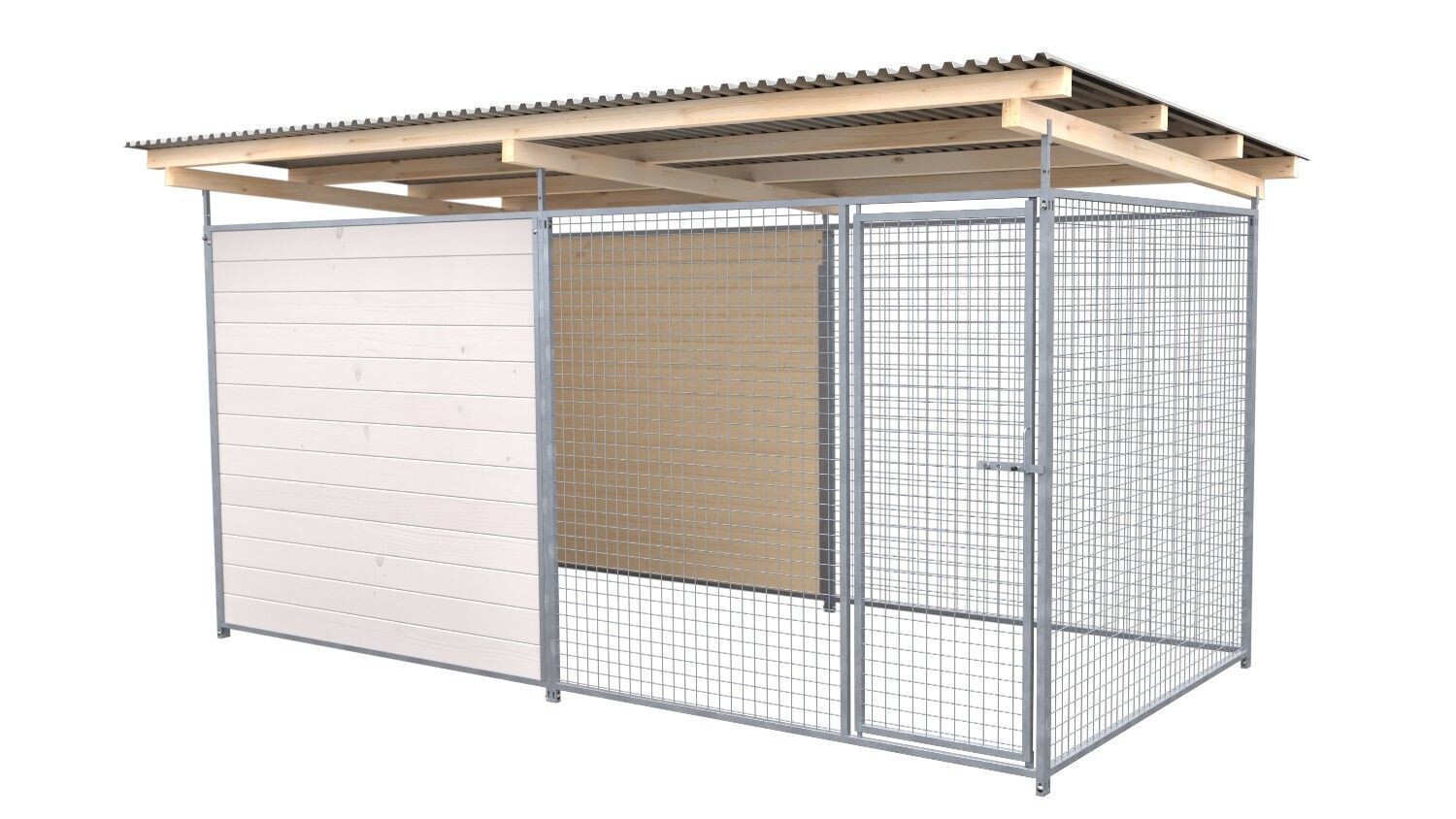 SAUERLAND Hundezwinger 2 x 3 m | hälftig geschlossen | weiss lasiert | Gitter 5x5 cm