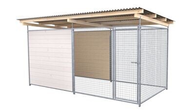 SAUERLAND Hundezwinger 2 x 4 m | hälftig geschlossen | weiss lasiert | Gitter 5x5 cm