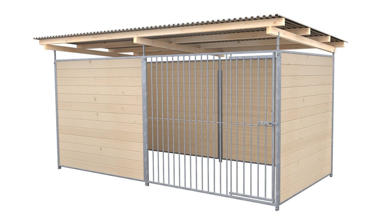 SAUERLAND Hundezwinger 2 x 4 m | 3,5-seitig geschlossen | naturbelassen | Rohrstab Abstand 8 cm