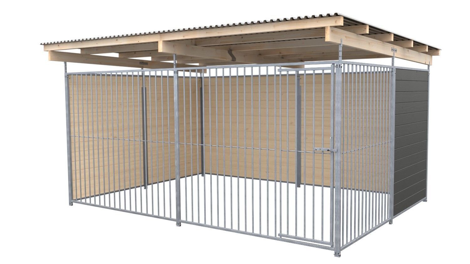 SAUERLAND Hundezwinger 3 x 4 m | 2,5-seitig geschlossen | graphitgrau | Rohrstab Abstand 8 cm