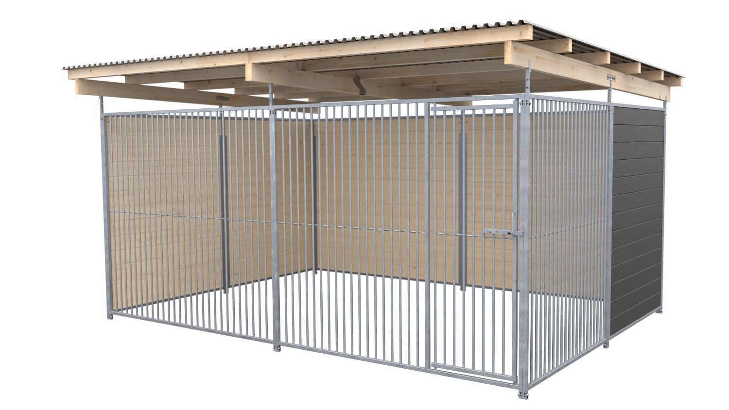 SAUERLAND Hundezwinger 3 x 3 m | 2,5-seitig geschlossen | graphitgrau | Rohrstab Abstand 5 cm