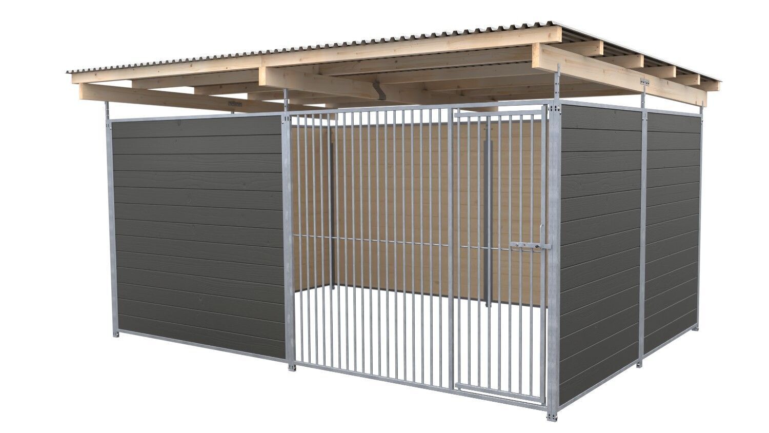 SAUERLAND Hundezwinger 3 x 3 m | 3,5-seitig geschlossen | graphitgrau | Rohrstab Abstand 5 cm