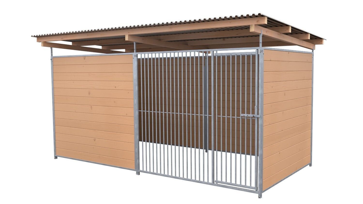 SAUERLAND Hundezwinger 2 x 4 m | 3,5-seitig geschlossen | braun imprägniert | Rohrstab Abstand 5 cm
