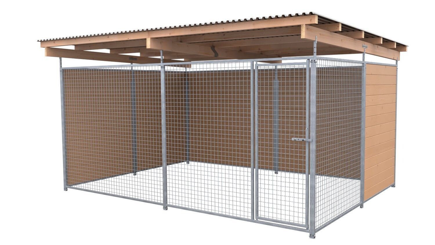 SAUERLAND Hundezwinger 3 x 3 m | 2,5-seitig geschlossen | braun imprägniert | Gitter 5x5 cm