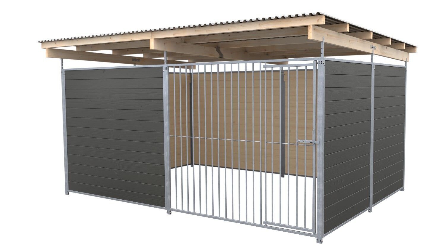 SAUERLAND Hundezwinger 3 x 4 m | 3,5-seitig geschlossen | graphitgrau | Rohrstab Abstand 8 cm