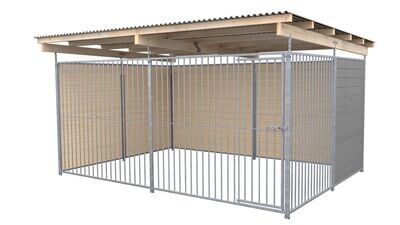 SAUERLAND Hundezwinger 3 x 3 m | 2,5-seitig geschlossen | platingrau | Rohrstab Abstand 8 cm