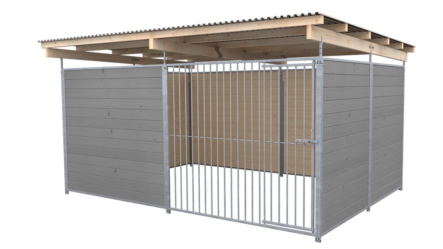 SAUERLAND Hundezwinger 3 x 3 m | 3-seitig geschlossen | platingrau | Rohrstab Abstand 8 cm
