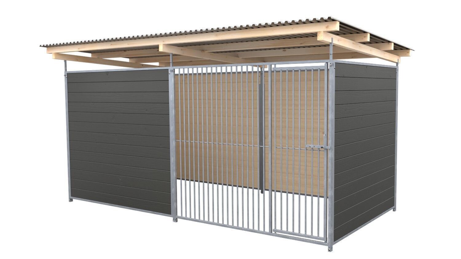 SAUERLAND Hundezwinger 2 x 4 m | 3,5-seitig geschlossen | graphitgrau | Rohrstab Abstand 5 cm