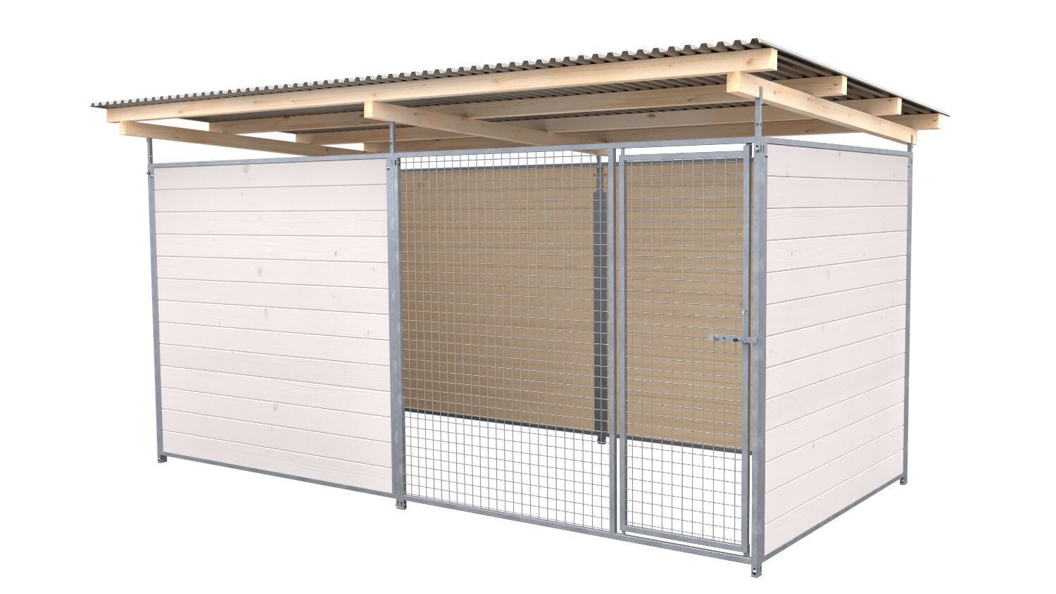 SAUERLAND Hundezwinger 2 x 4 m | 3,5-seitig geschlossen | weiss lasiert | Gitter 5x5 cm