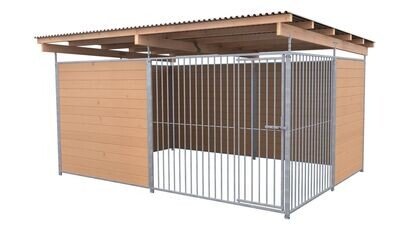 SAUERLAND Hundezwinger 3 x 4 m | offene Ecke | braun imprägniert | Rohrstab Abstand 8 cm