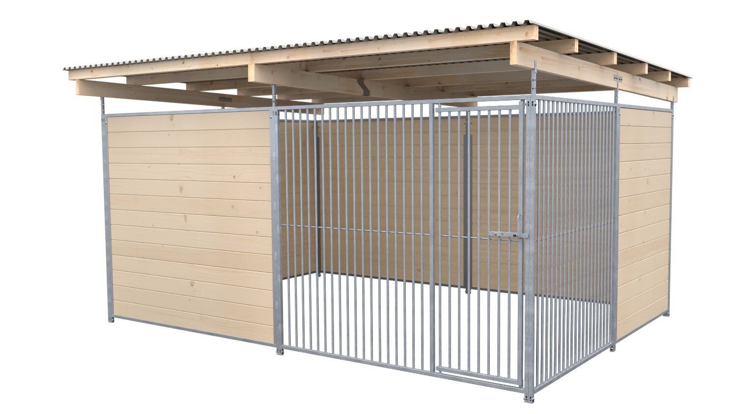 SAUERLAND Hundezwinger 3 x 3 m | offene Ecke | naturbelassen | Rohrstab Abstand 5 cm