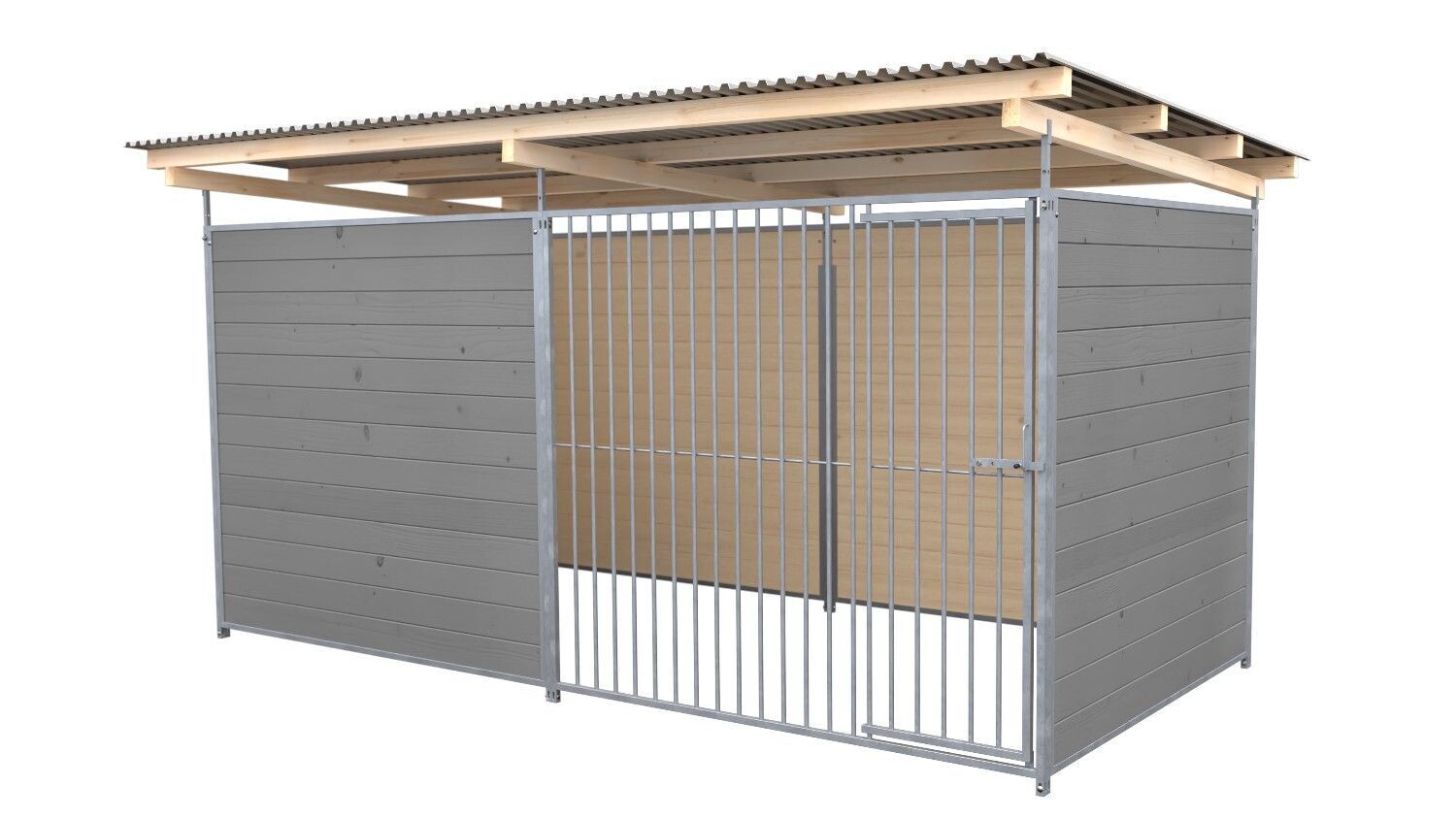 SAUERLAND Hundezwinger 2 x 4 m | 3-seitig geschlossen | platingrau | Rohrstab Abstand 8 cm