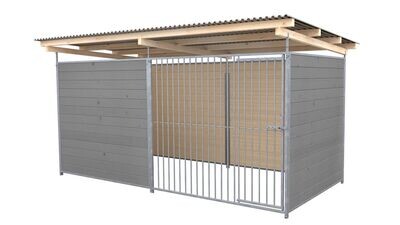 SAUERLAND Hundezwinger 2 x 4 m | 3-seitig geschlossen | platingrau | Rohrstab Abstand 8 cm