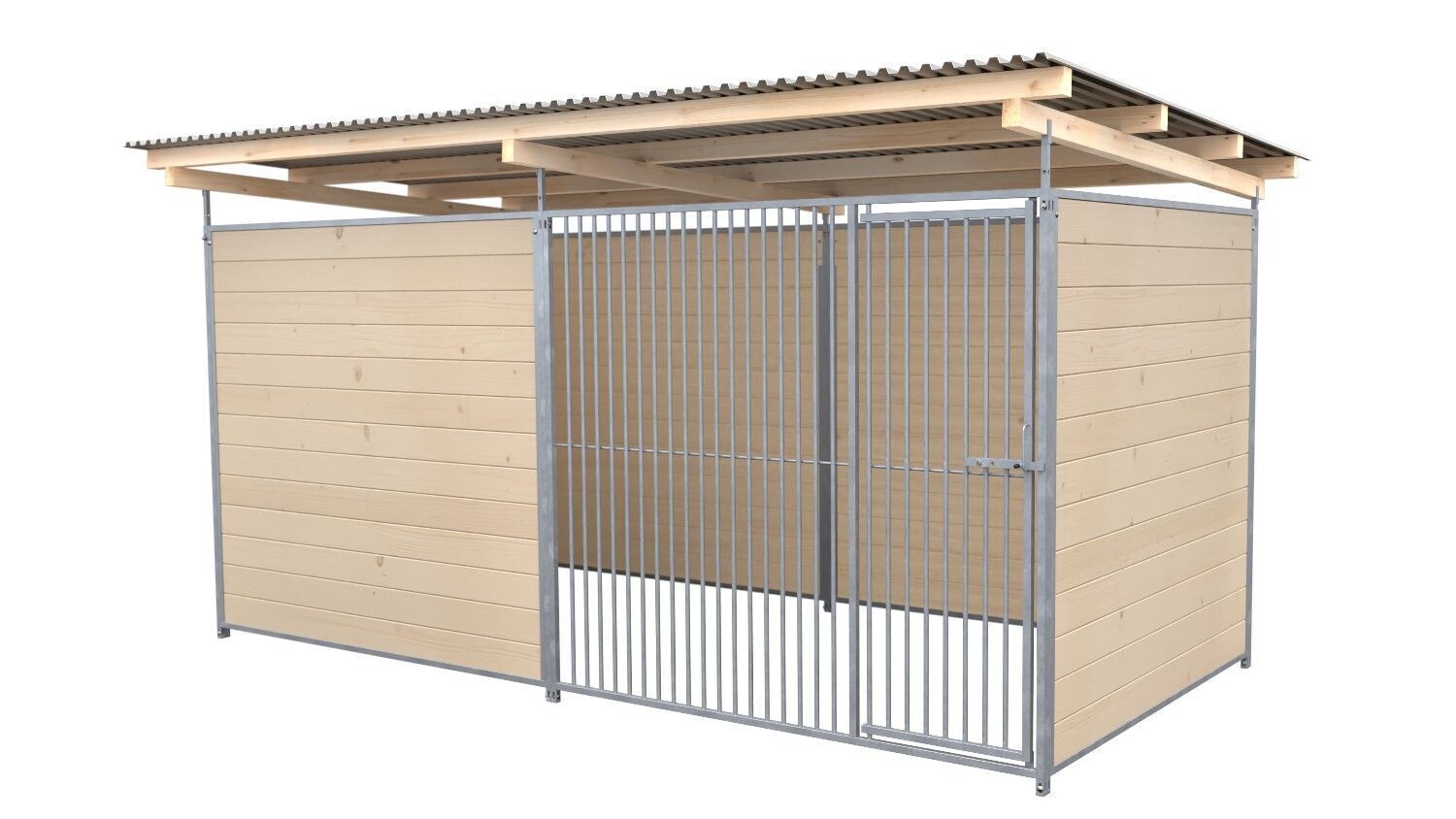 SAUERLAND Hundezwinger 2 x 3 m | 3,5-seitig geschlossen | naturbelassen | Rohrstab Abstand 5 cm