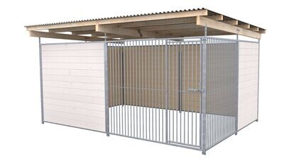 SAUERLAND Hundezwinger 3 x 3 m | offene Ecke | weiss lasiert | Rohrstab Abstand 5 cm