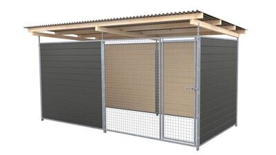 SAUERLAND Hundezwinger 2 x 4 m | 3,5-seitig geschlossen | graphitgrau | Gitter 5x5 cm