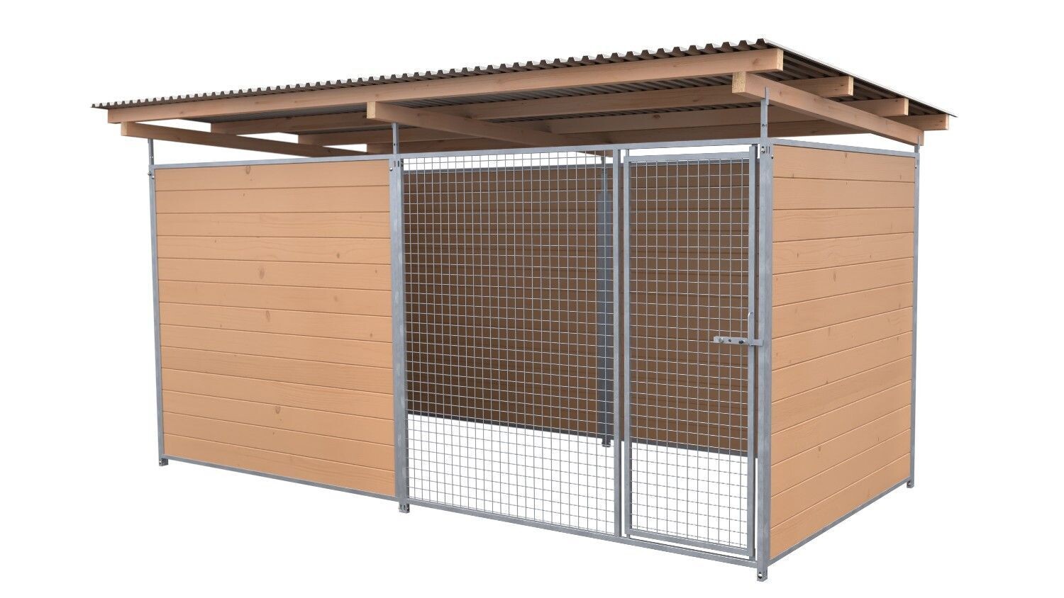 SAUERLAND Hundezwinger 2 x 4 m | 3,5-seitig geschlossen | braun imprägniert | Gitter 5x5 cm