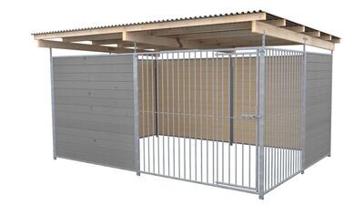 SAUERLAND Hundezwinger 3 x 4 m | offene Ecke | platingrau | Rohrstab Abstand 8 cm