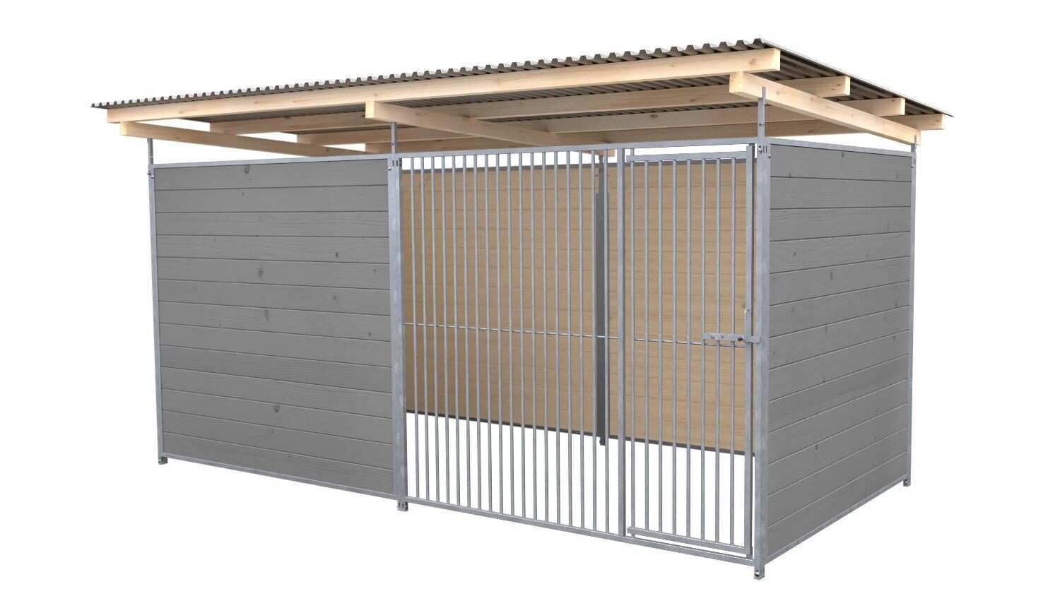 SAUERLAND Hundezwinger 2 x 3 m | 3,5-seitig geschlossen | platingrau | Rohrstab Abstand 5 cm
