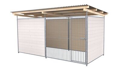 SAUERLAND Hundezwinger 2 x 3 m | 3,5-seitig geschlossen | weiss lasiert | Rohrstab Abstand 5 cm