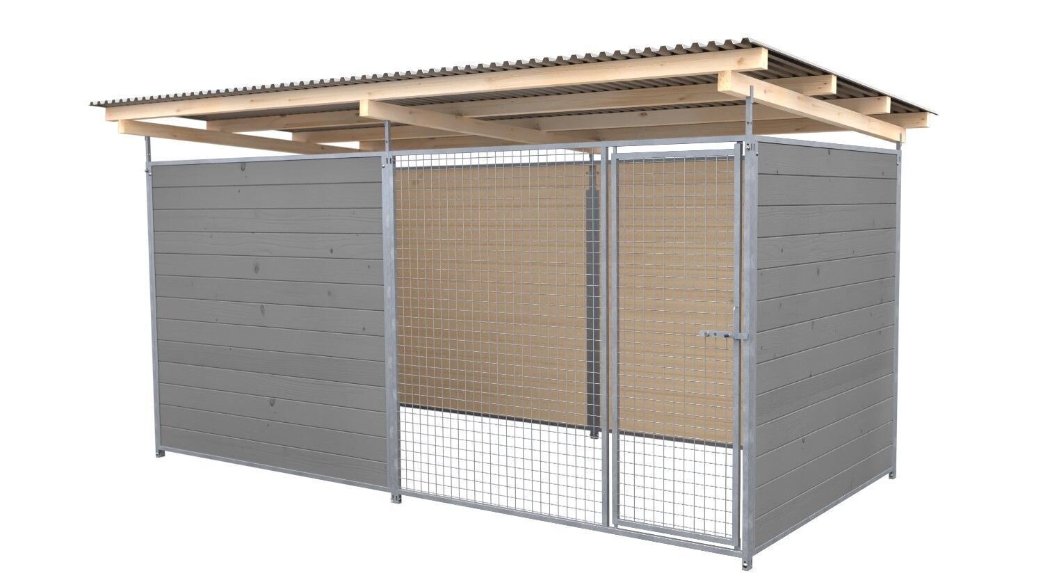 SAUERLAND Hundezwinger 2 x 4 m | 3,5-seitig geschlossen | platingrau | Gitter 5x5 cm