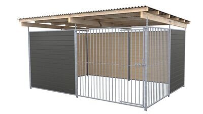 SAUERLAND Hundezwinger 3 x 4 m | offene Ecke | graphitgrau | Rohrstab Abstand 8 cm