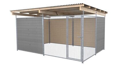 SAUERLAND Hundezwinger 3 x 3 m | offene Ecke | platingrau | Gitter 5x5 cm