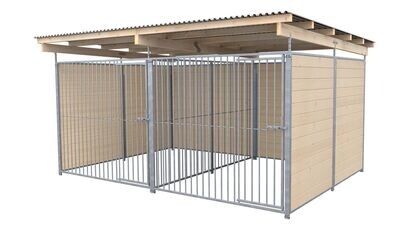 SAUERLAND Hundezwinger 3 x 4 m Doppelzwinger | 3-seitig geschlossen | naturbelassen | Rohrstab Abstand 8 cm