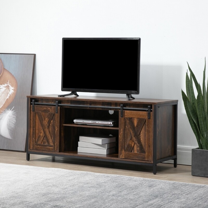 HOMCOM TV-Bank TV-Schrank mit Schiebetüren im Industrial Design 120 x 40 x 54cm Braun+Schwarz