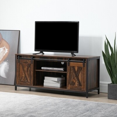 TV-Bank TV-Schrank mit Schiebetüren im Industrial Design 120 x 40 x 54cm Braun+Schwarz