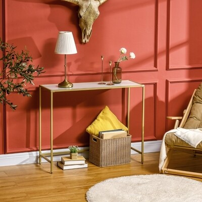 Konsolentisch im Industriedesign Marmoroptik Gold + Weiss