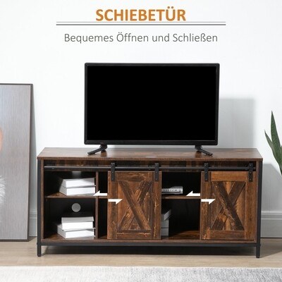 TV-Bank TV-Schrank mit Schiebetüren im Industrial Design 120 x 40 x 54cm Braun+Schwarz