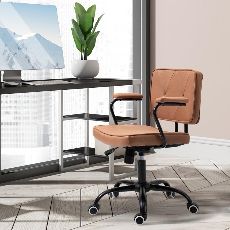 Vinsetto Bürostuhl mit Rollen Schreibtischstuhl für Büro höhenverstellbar mit Wippfunktion 360° braun