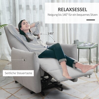Relaxsessel Liegesessel mit Elektromotor 77 x 89 x 107cm mit USB-Ladeanschluss Grau
