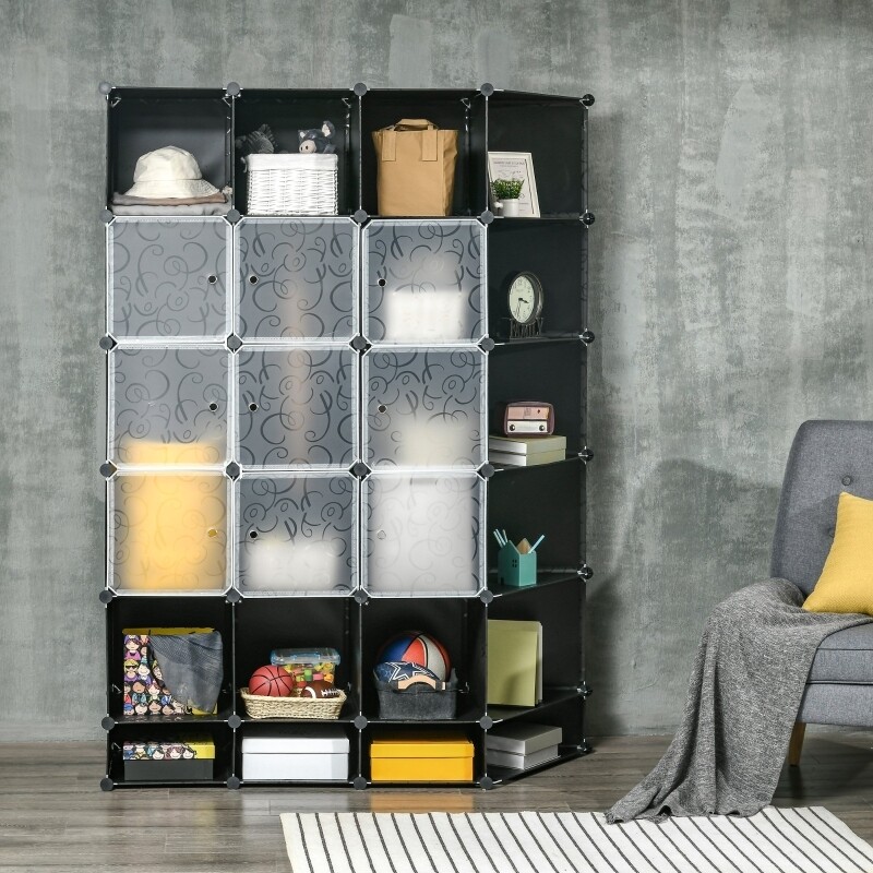 Schrank mit 20 Fächern, modularer Aufbau Schwarz