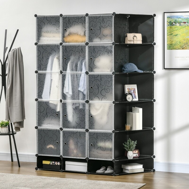 Schrank mit 20 Fächern, modularer Aufbau Schwarz