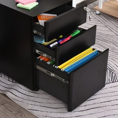 Rollcontainer, mobiler Aktenschrank, schwarz