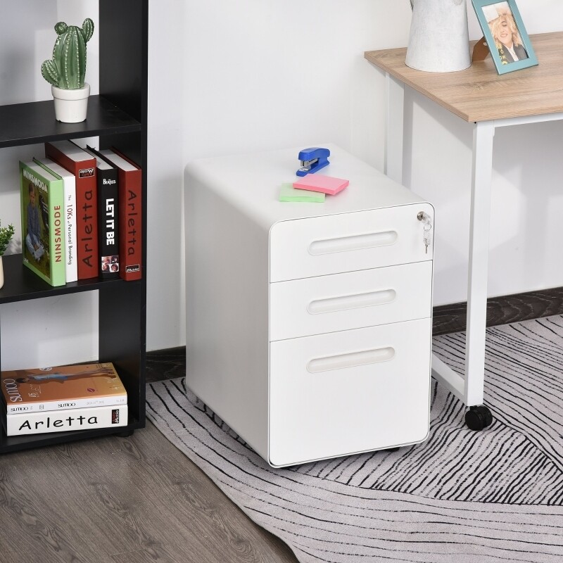 Rollcontainer, Aktenschrank, Bürocontainer mit 3 Schubladen Weiss
