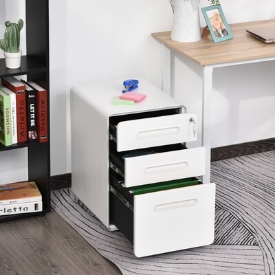 Rollcontainer, Aktenschrank, Bürocontainer mit 3 Schubladen Weiss