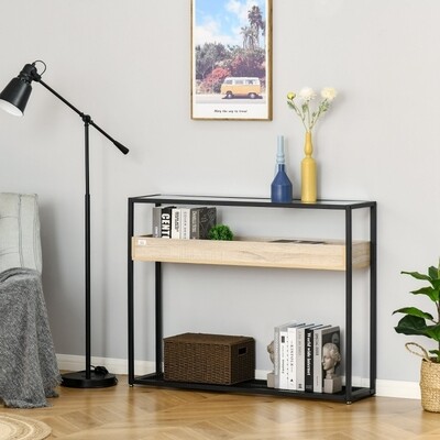 Standregal Sideboard mit Glasoberfläche offenen Fächern Bücherregal