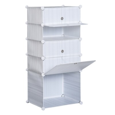 Regal mit Aufbewahrungsboxen verstellbarer Schrank Weiss Grau