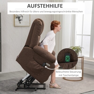 Aufstehsessel mit Liegefunktion und Fernbedienung braun