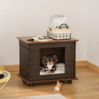 Rattan Hundehütte Hundehaus mit Kissen