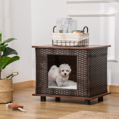 Rattan Hundehütte Hundehaus mit Kissen