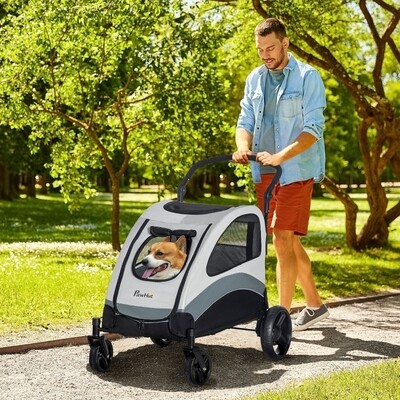 Hundewagen Pet Stroller – mittelgrosse Hunde, klappbar, Grau/Schwarz