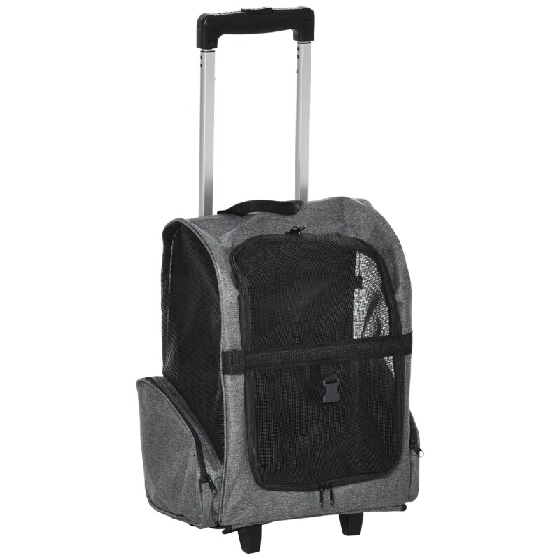 Hunderucksack Katzenrucksack Trolley – 2-in-1, Oxfordstoff, Grau